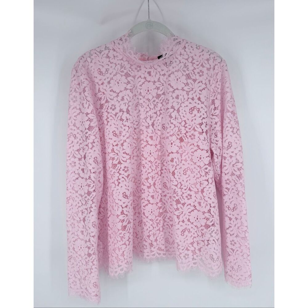 J.Crew Scalloped Lace Mockneck Top Pink Floral Lined Womens Size 12 Blouse NWOT - Picture 2 of 10
